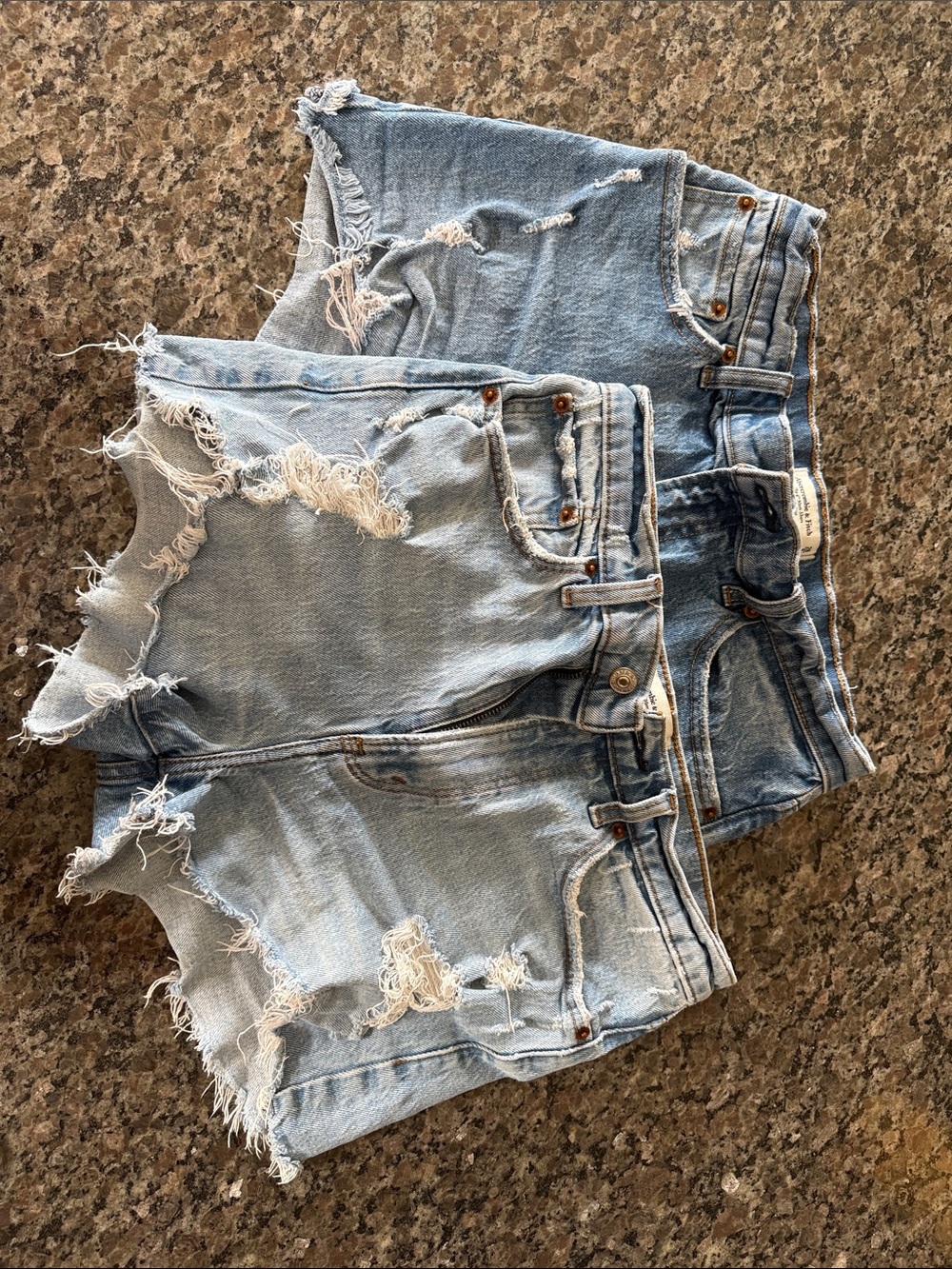 Abercrombie & Fitch Light Blue  & Medium Blue Distressed Denim Cutoff Shorts
